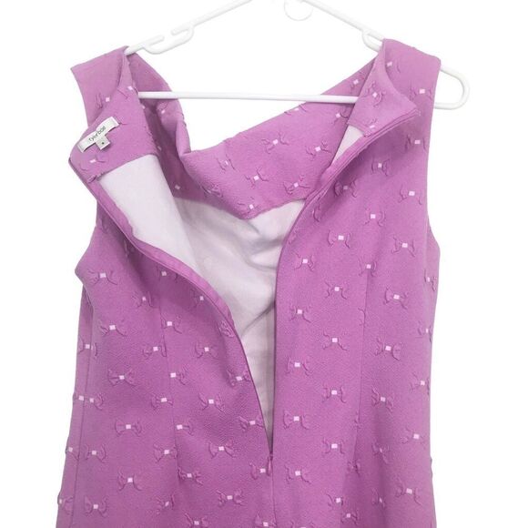 Tyler Böe Pinkish Purple White Bow Textured Sleeveless Drape Neck Pencil Dress - Picture 12 of 14